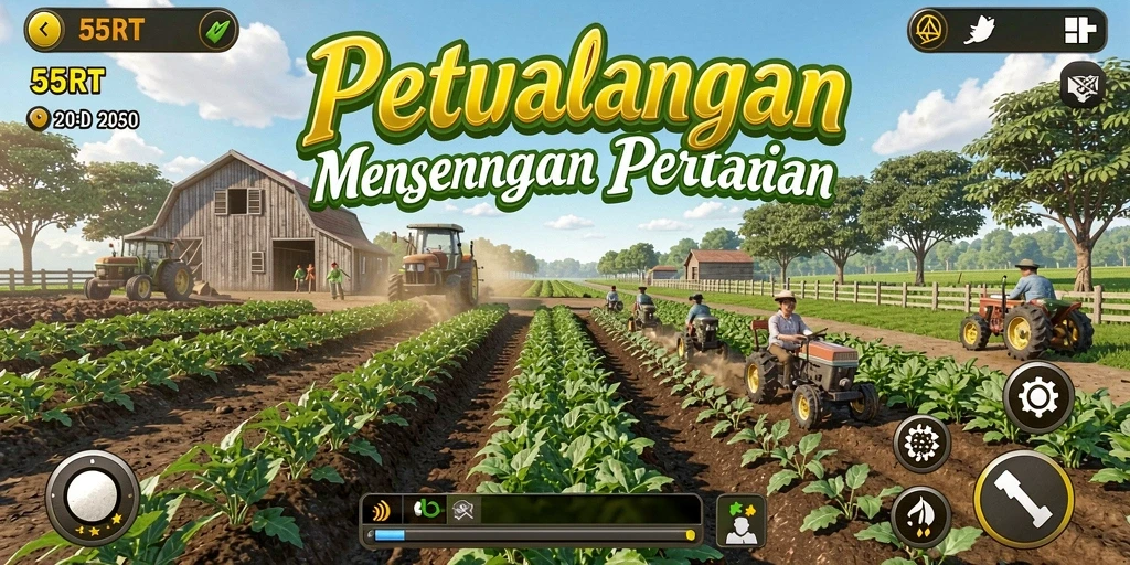 Tampilan gameplay 55RT dengan aktivitas pertanian yang seru.
