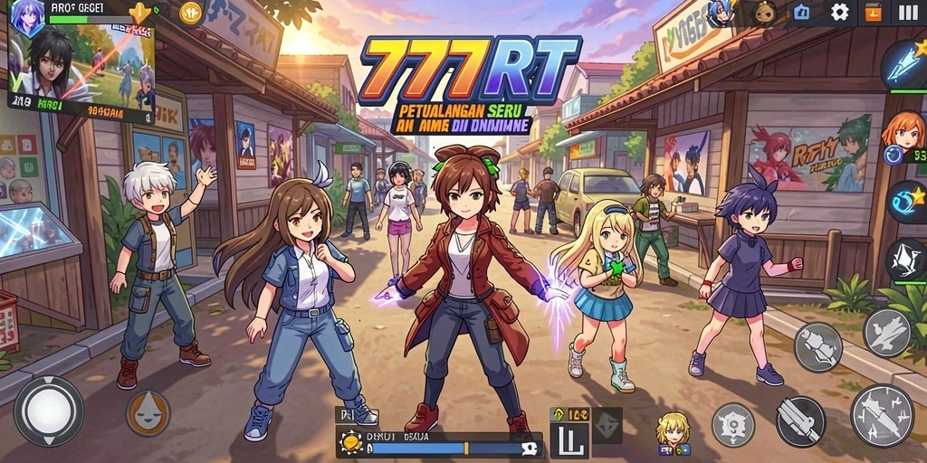 Screenshot utama gameplay 777RT menampilkan karakter Anime ikonik dalam aksi.