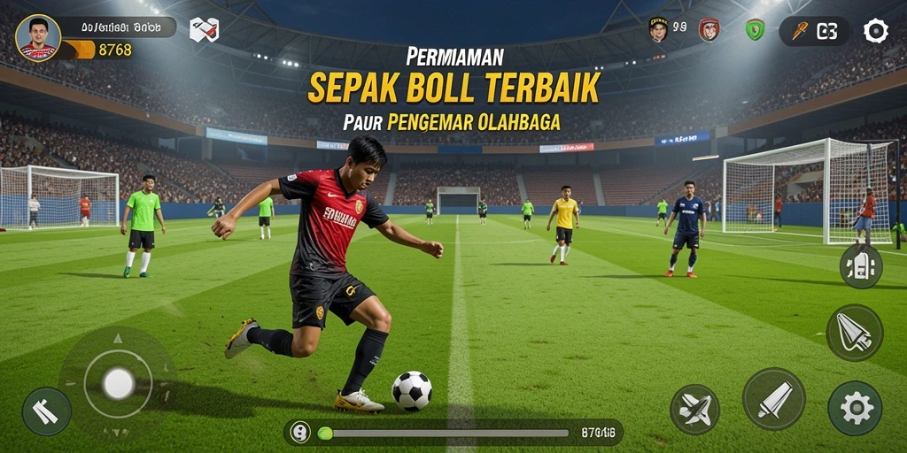 Tampilan gameplay mendebarkan dari 8768 yang menampilkan aksi sepak bola.