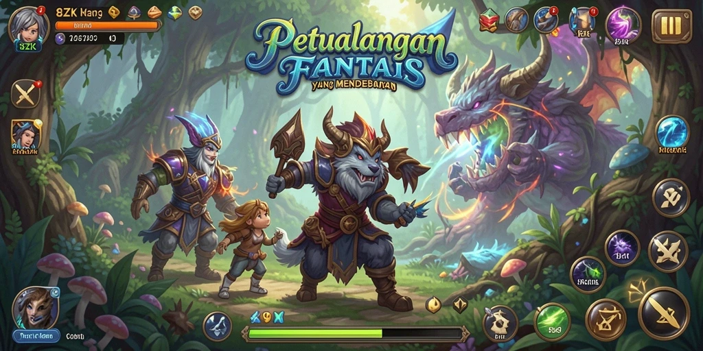 Screenshot utama 8ZK menampilkan aksi pertarungan RPG yang mendebarkan.