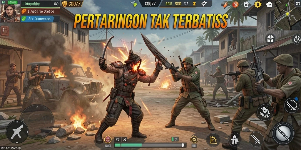Screenshot utama dari C0077 menunjukkan aksi pertarungan yang intens.