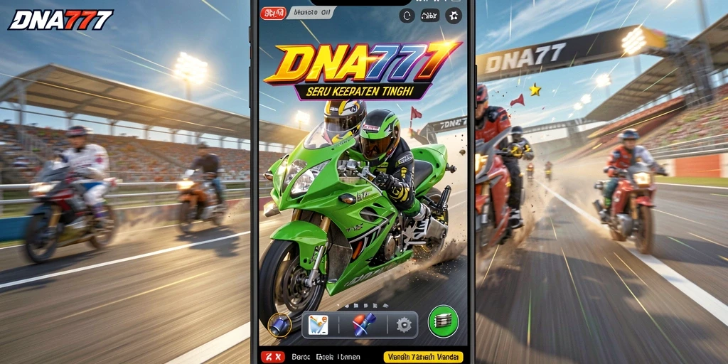Tampilan gameplay seru balapan di <strong>DNA777</strong> dengan mobil yang melaju kencang.