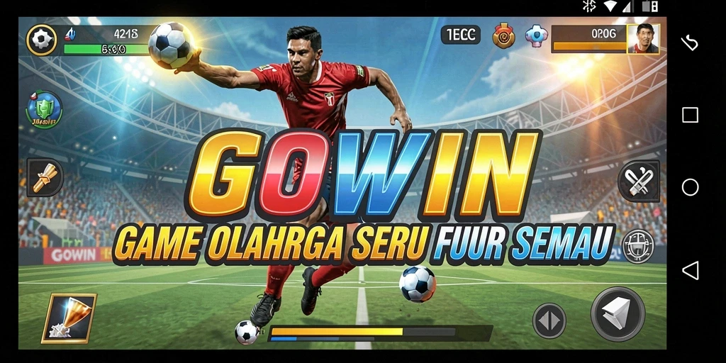Tangkapan layar GOWIN yang menunjukkan aksi seru dalam permainan olahraga.
