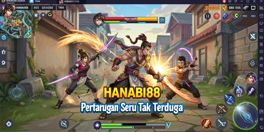 Tangkapan layar <strong>HANABI88</strong> menampilkan pertarungan seru antar karakter dengan efek visual yang mengagumkan.