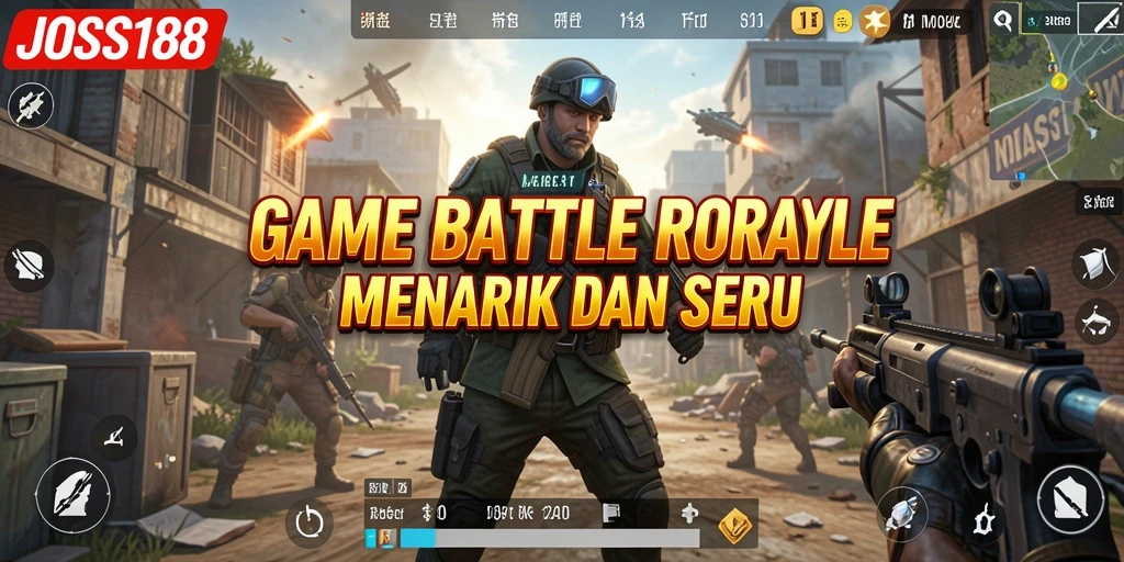 Tampilan screenshot gameplay JOSS188 dengan pertempuran Battle Royale yang mendebarkan.