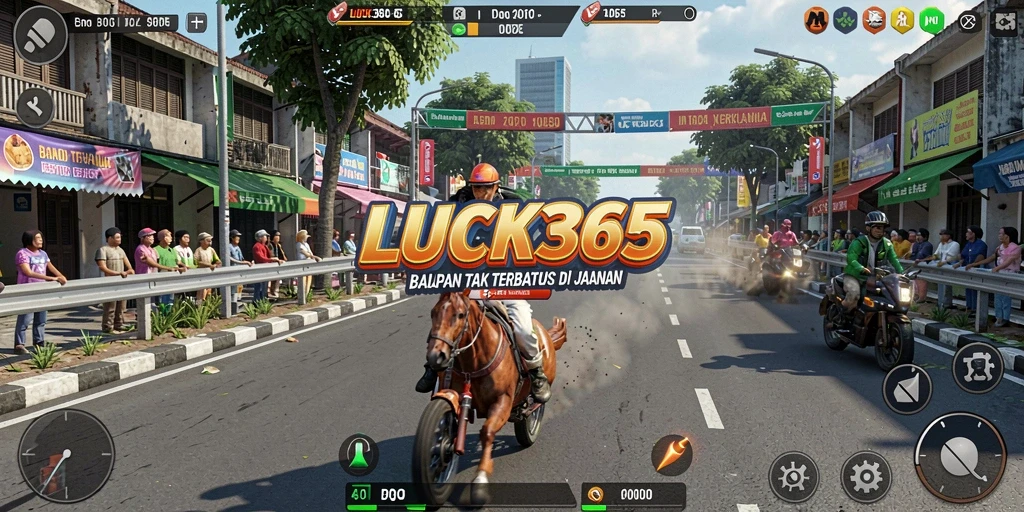 Tampilan gameplay LUCK365 menampilkan mobil balap cepat di lintasan yang menantang.