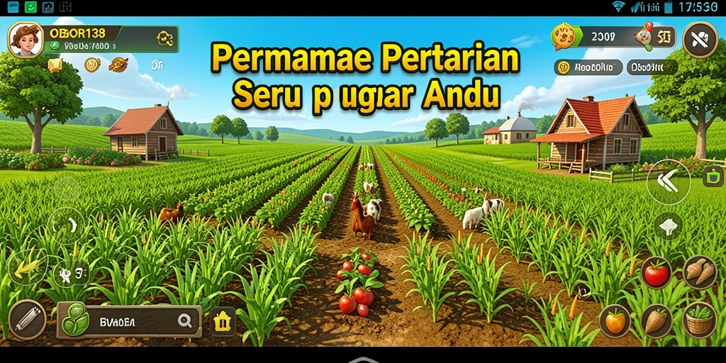 Tampilan gameplay OBOR138 dengan ladang yang luas dan tanaman subur.