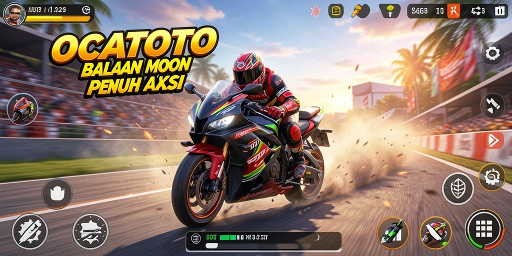 Screenshot gameplay OCATOTO menampilkan balapan motor yang seru dan realistis.
