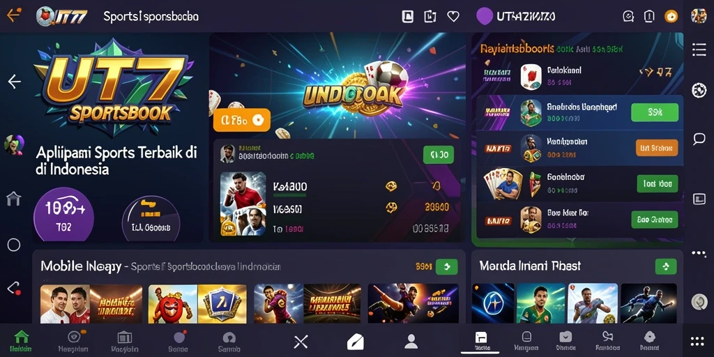 Screenshot utama UT77 menampilkan tampilan antarmuka Sportsbook yang dinamis.